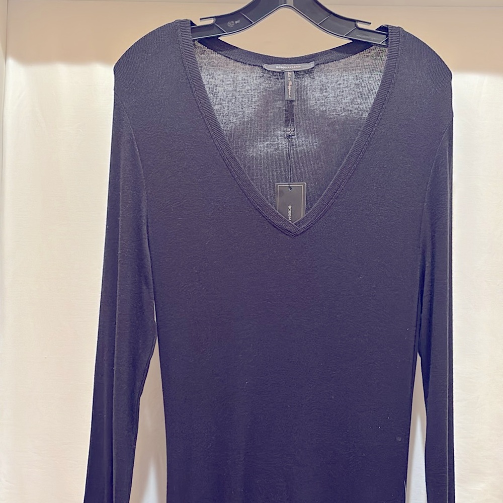 NWT BCBGMAXAZRIA “TIFFANY” ELEGANT BLACK LONG BLACK DRESS LONG SLEEVE- Large - Picture 1 of 14